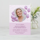 67e verjaardag Uitnodigingen Foto Paarse Ballonnen (Staand voorkant)