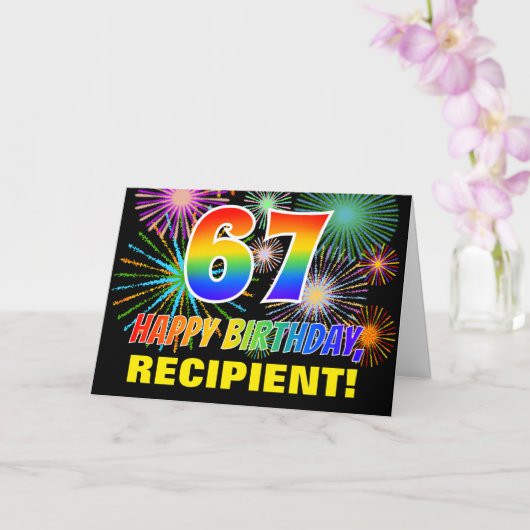 67e verjaardag: Vet, Plezier, Vuurwerk, Regenboog  Kaart (Orchidee)