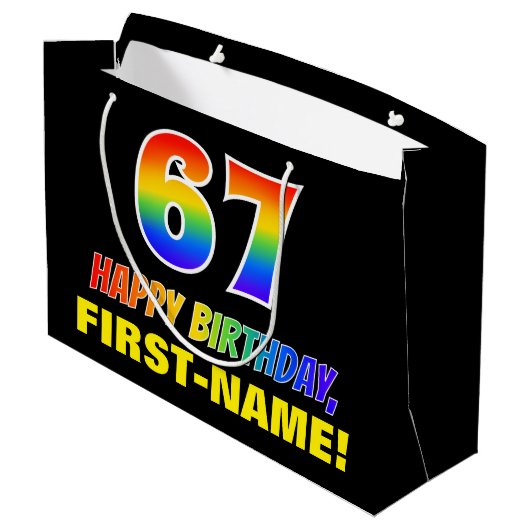 67e verjaardag: Vet, Vun, Eenvoudig, Regenboog 67 Groot Cadeauzakje (Achterkant Gekanteld)