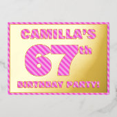 67e verjaardag — Vet, vuurtje, roze band # 67 Folie Uitnodiging (Voorkant)