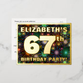 67e verjaardag: Vette, kleurrijke Fireworks-look Folie Uitnodiging Briefkaart (Voorkant / Achterkant)