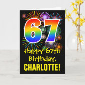 67e verjaardag: Vuurwerk Fun Pattern + Regenboog 6 Kaart (Gele Bloem)