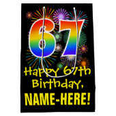 67e verjaardag: Vuurwerk Fun Pattern + Regenboog 6 Medium Cadeauzakje (Achterkant)