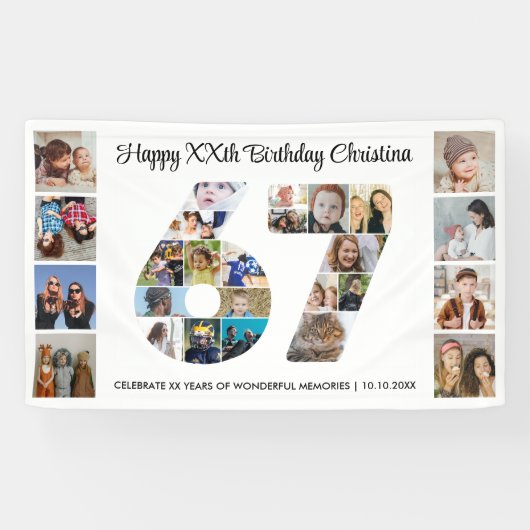 67e verjaardagsfeest Nummer 67 Fotocollage Spandoek (Horizontaal)