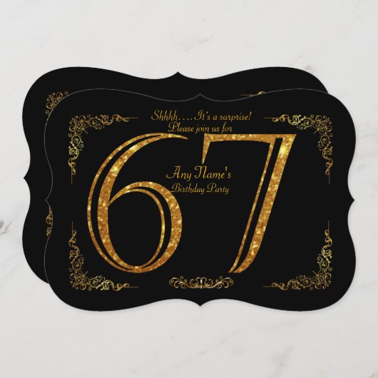 67e verjaardagsfeestje 67e, grote Gatsby, zwart & Kaart (Voorkant / Achterkant)