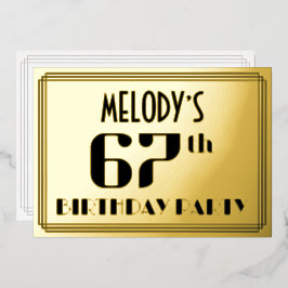 67e verjaardagsfeestje: Art Deco-look “67” en naam Folie Uitnodiging