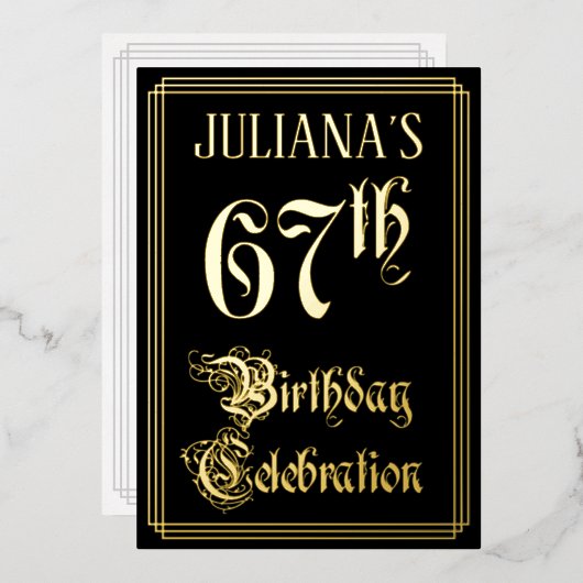 67e verjaardagsfeestje — Fantasievol script & aang Folie Uitnodiging (Voorkant / Achterkant)