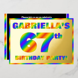 67e verjaardagsfeestje — Leuk, regenboogspectrum “ Folie Uitnodiging