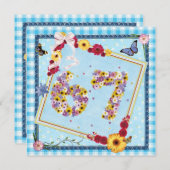 67e verjaardagsfeestje Uitnodiging bloemen, vlinde (Voorkant / Achterkant)