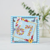 67e verjaardagsfeestje Uitnodiging bloemen, vlinde (Staand voorkant)