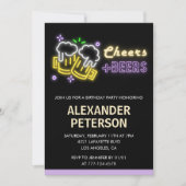 67e verjaardagsuitnodiging Cheers Beer Mannen Neon Kaart (Voorkant)