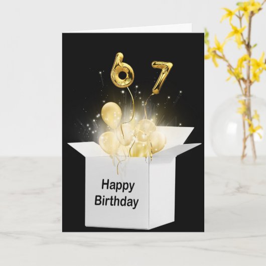 67e vogelballonnen in witte doos kaart (Gele Bloem)