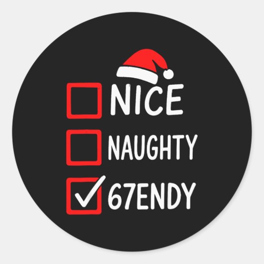 67endy kerstchecklist – 6 7 leuk stout zes  ronde sticker (Voorkant)