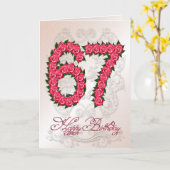 67ste verjaardagskaart met rozen en bladeren kaart (Gele Bloem)