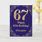 67th Birthday Navy Blue and Gold Glitter Lijst Kaart (Gele Bloem)