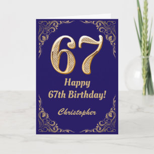 67th Birthday Navy Blue and Gold Glitter Lijst Kaart