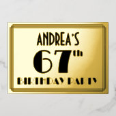 67th Birthday Party — Art Deco look "67" + naam Folie Uitnodiging (Voorkant)