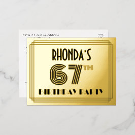 67th Birthday Party ~ Art Deco Style "67" + naam Folie Uitnodiging Briefkaart