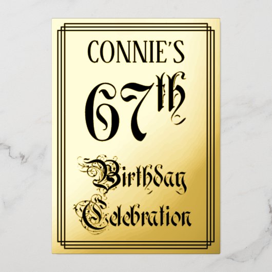 67th Birthday Party — Elegant Script + aangepaste Folie Uitnodiging (Voorkant)