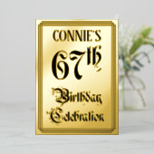 67th Birthday Party — Elegant Script + aangepaste Folie Uitnodiging (Staand Voorkant)