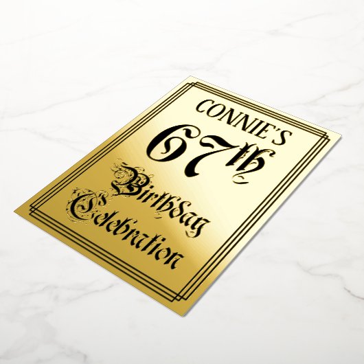 67th Birthday Party — Elegant Script + aangepaste  Folie Uitnodiging (Gedraaid)