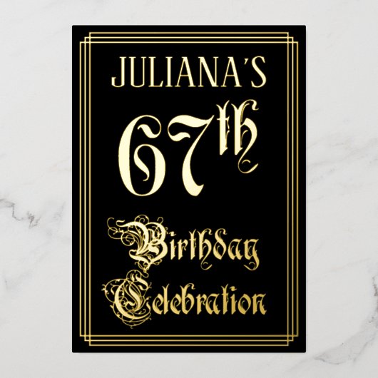 67th Birthday Party — Fancy script & aangepaste na Folie Uitnodiging (Voorkant)