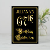 67th Birthday Party — Fancy script & aangepaste na Folie Uitnodiging (Staand Voorkant)