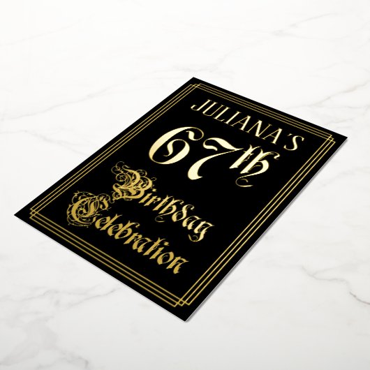 67th Birthday Party — Fancy script & aangepaste na Folie Uitnodiging (Gedraaid)