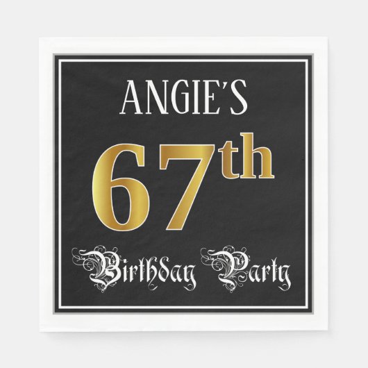 67th Birthday Party — Fancy script, Faux Gold look Servet (Voorkant)