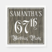 67th Birthday Party — Fancy script, Faux Wood Kijk Servet (Voorkant)