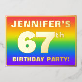 67th Birthday Party: Fun, Colorful Rainbow Pattern Folie Uitnodiging (Voorkant)