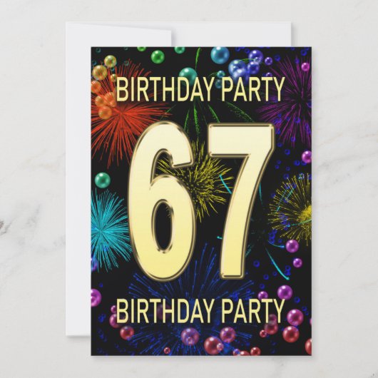 67th Birthday Party Invitation Fireworks Bubbles Kaart (Voorkant)