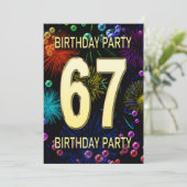 67th Birthday Party Invitation Fireworks Bubbles Kaart (Staand voorkant)