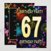 67th Birthday Party Invitation Fireworks Bubbles Kaart (Voorkant / Achterkant)