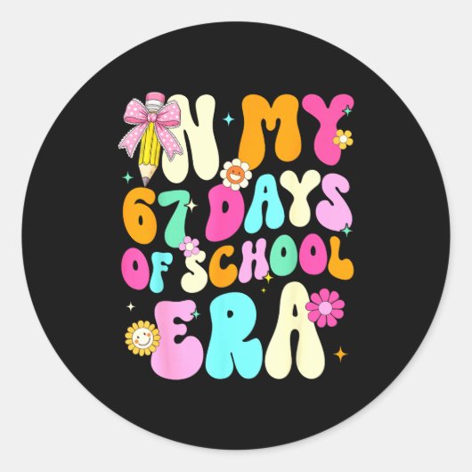 67th Day Of School 67 Days Pencil Coquette Bow Mem Ronde Sticker (Voorkant)