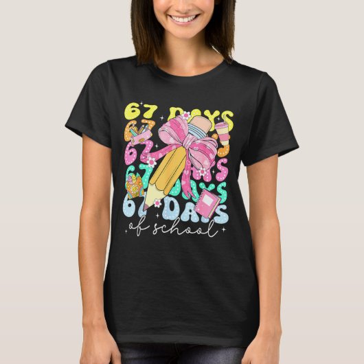 67th Day Of School 67 Days Pencil Coquette Bow Mem T-shirt (Voorkant)