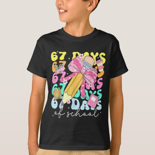67th Day Of School 67 Days Pencil Coquette Bow Mem T-shirt (Voorkant)