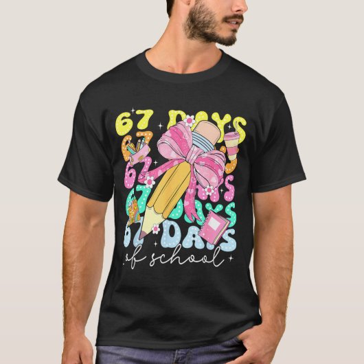 67th Day Of School 67 Days Pencil Coquette Bow Mem T-shirt (Voorkant)