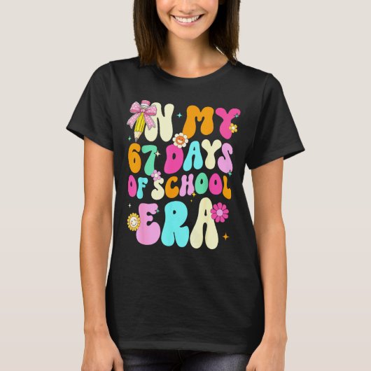 67th Day Of School 67 Days Pencil Coquette Bow Mem T-shirt (Voorkant)