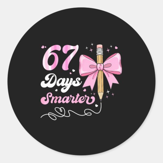 67th Day Of School 67 Days Smarter Coquette Bow Te Ronde Sticker (Voorkant)