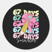 67th Day Of School 67 Days Smarter Coquette Bow Te Ronde Sticker (Voorkant)