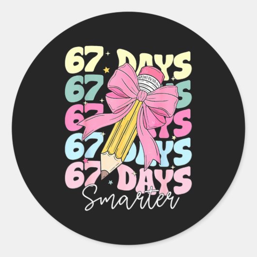 67th Day Of School 67 Days Smarter Coquette Bow Te Ronde Sticker (Voorkant)