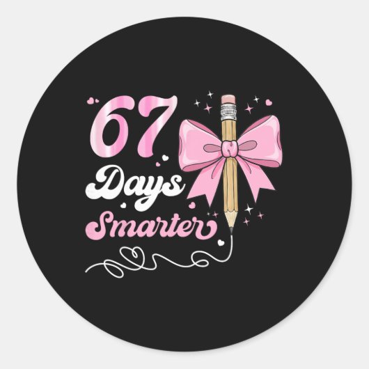 67th Day Of School 67 Days Smarter Coquette Bow Te Ronde Sticker (Voorkant)