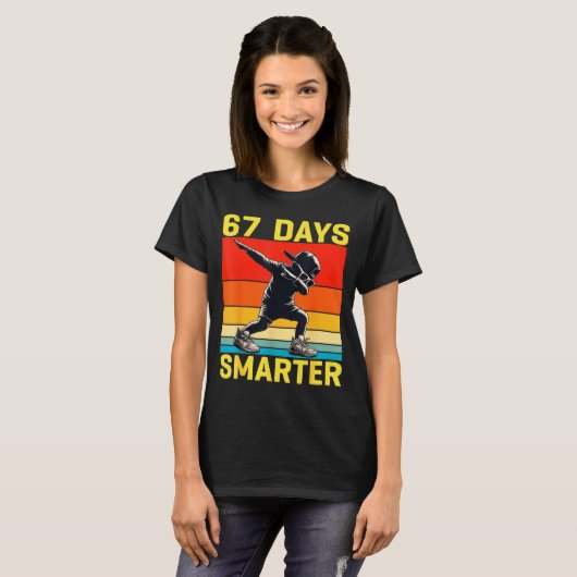 67th Day Of School 67 Days Smarter Dabbing Six Sev T-shirt (Voorkant volledig)