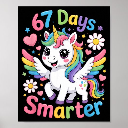 67th Day Of School 67 Days Smarter Unicorn Teacher Poster (Voorkant)