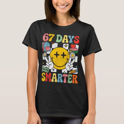 67th Day Of School Funny 67 Days Smarter Teacher B T-shirt (Voorkant)