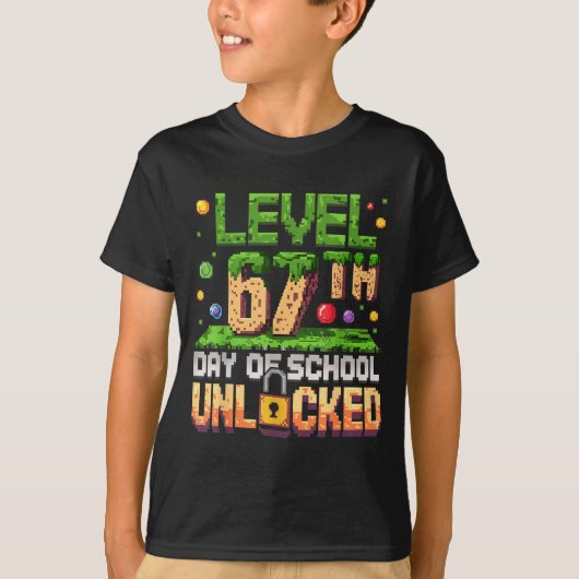 67th Day Of School Gamer Level Unlocked 100 Days O T-shirt (Voorkant)