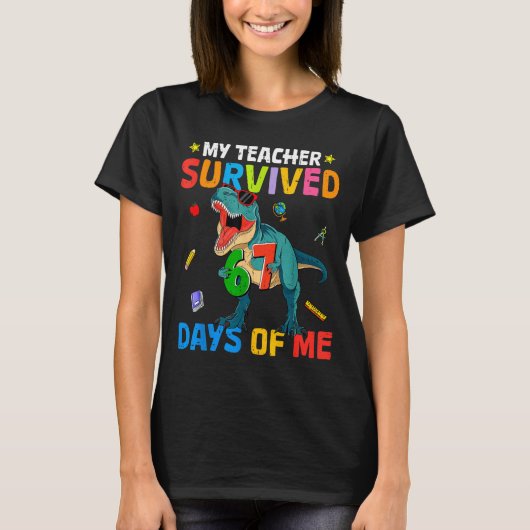 67th Day Of School My Teacher Survived 67 Days Boy T-shirt (Voorkant)
