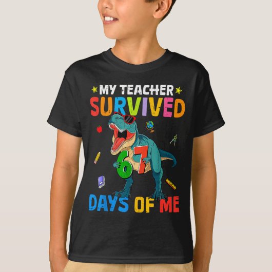 67th Day Of School My Teacher Survived 67 Days Boy T-shirt (Voorkant)