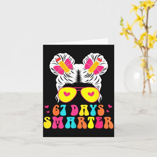 67th Day Of School Shirt 67 Day Smarter Bun Teache Kaart (Gele Bloem)